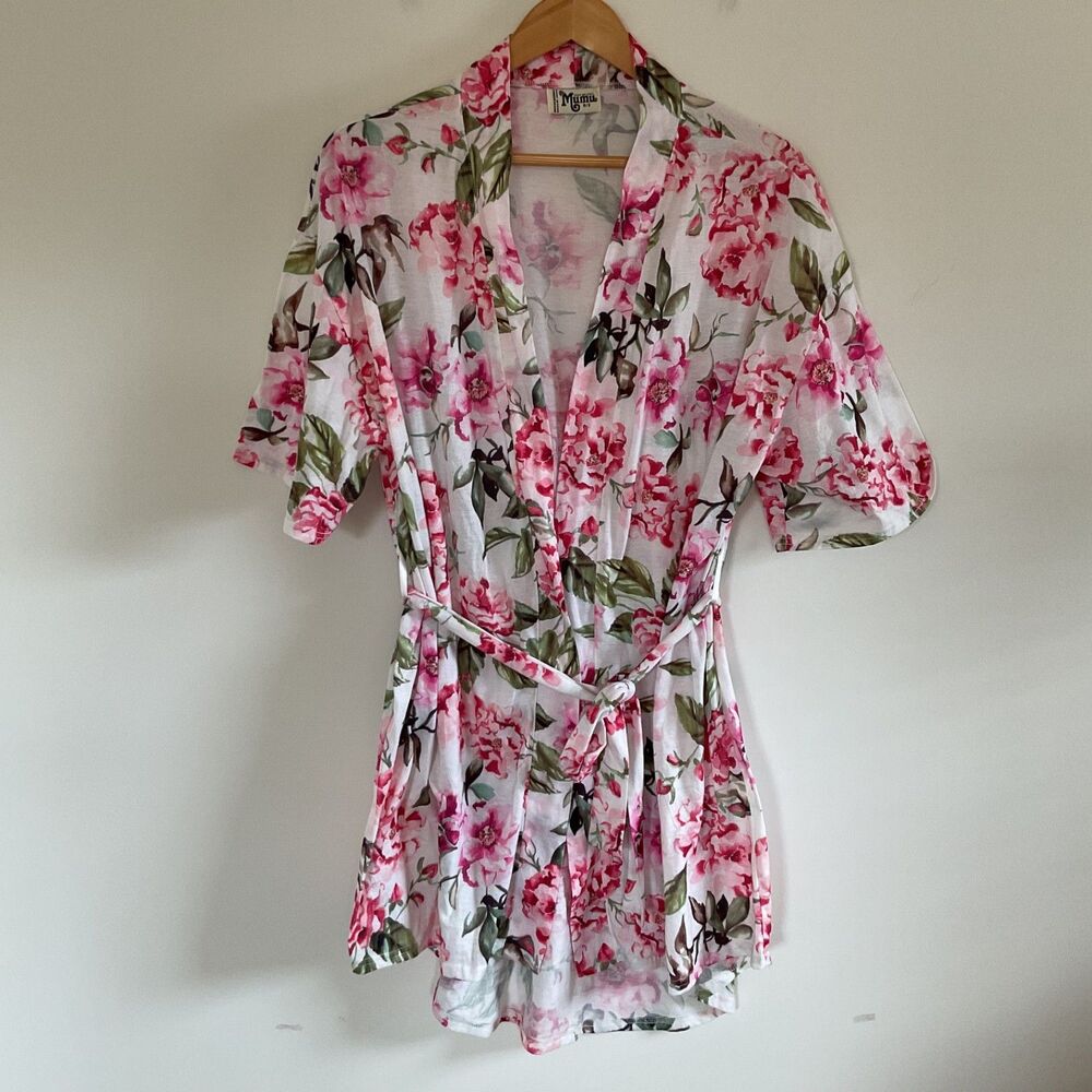 Show Me Your Mumu Brie Garden of Blooms White & Pink Floral Robe One Size Bridal